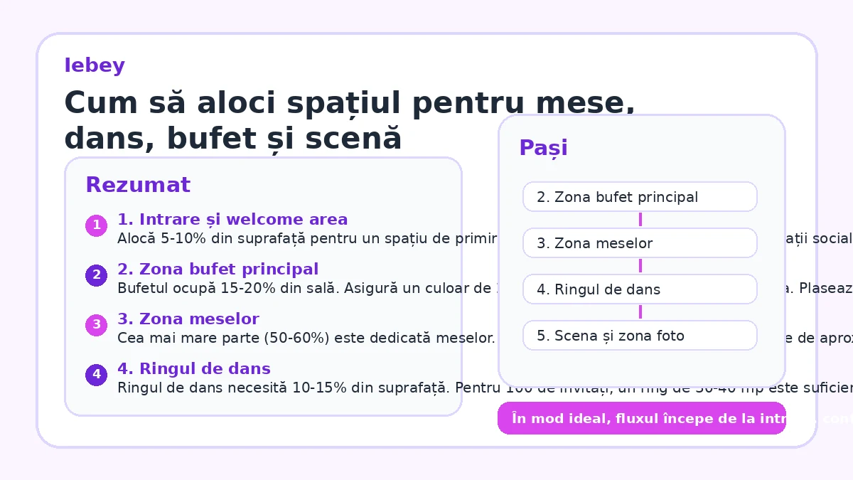 Cum să aloci spațiul pentru mese, dans, bufet și scenă